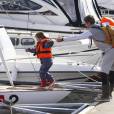 Le prince Frederik de Danemark a fait une sortie en mer avec ses enfants le prince Christian et la princesse Isabella, à Bastad le 25 août 2012, en marge de sa participation aux Nordic Sailing Masters, qu'il disputait en classe Dragon.