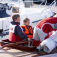 Le prince Frederik de Danemark a fait une sortie en mer avec ses enfants le prince Christian et la princesse Isabella, à Bastad le 25 août 2012, en marge de sa participation aux Nordic Sailing Masters, qu'il disputait en classe Dragon.