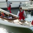 Le prince Frederik de Danemark a fait une sortie en mer avec ses enfants le prince Christian et la princesse Isabella, à Bastad le 25 août 2012, en marge de sa participation aux Nordic Sailing Masters, qu'il disputait en classe Dragon.