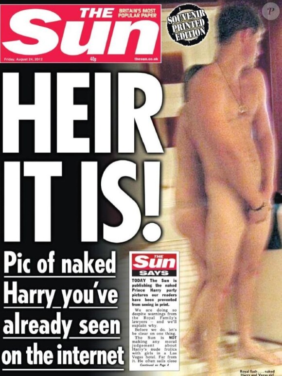 Le prince Harry en une de The Sun le 24 août 2012