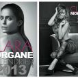 Les couvertures proposées par Clara Morgane à ses fans pour son calendrier 2013. C'est la photo de droite qui a été choisie.