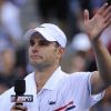 Andy Roddick a fait ses adieux émus au public new-yorkais après sa défaite en huitièmes de finale de l'US Open sur le court Arthur Ashe le 5 septembre 2012 sous les yeux de sa compagne Brooklyn Decker à New York