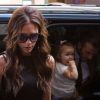 Victoria Beckham, son mari David Beckham et leur fille Harper arrivent à la New York Public Library après avoir déjeuné au restaurant Balthazar. New York, le 9 septembre 2012.