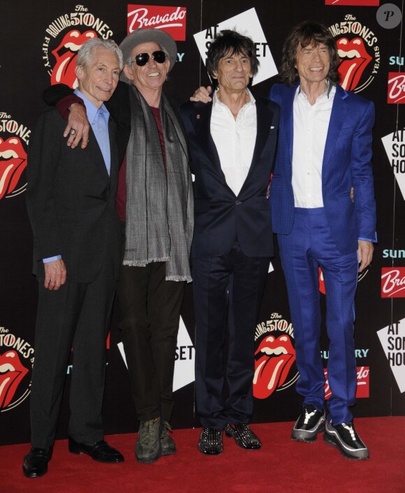 Les Rolling Stones à l'inauguration de leur exposition à la Somerset House, Londres, le 12 juillet 2012.