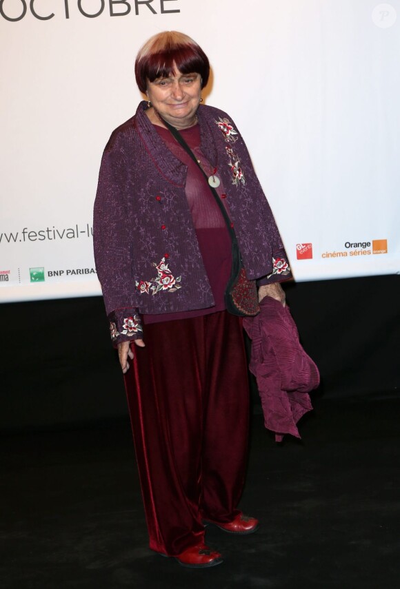 Agnès Varda lors de la cérémonie d'ouverture du Festival Lumière de Lyon avec la projection de L'Epouvantail le 15 octobre 2012