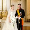Mariage du Guillaume et son épouse Stéphanie de Lannoy au palais grand-ducal après la cérémonie religieuse, à Luxembourg, le 20 octobre 2012.
