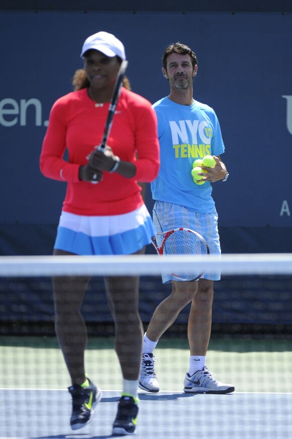 Serena Williams et Patrick Mouratoglou lors de l'US Open à New York le 30 août 2012