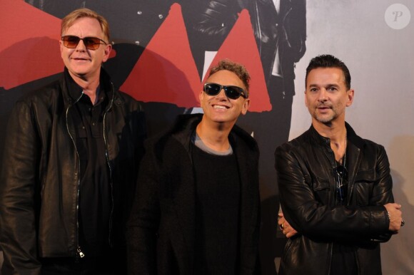 Martin Gore, Dave Gahan et Andy Fletcher du groupe Depeche Mode en conférence de presse à Paris, le 23 octobre 2012.