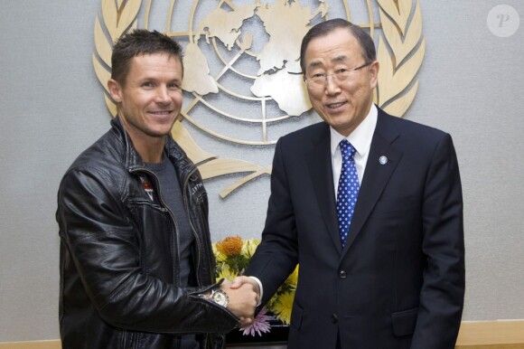 Ban Ki-moon, le secrétaire général de l'ONU et Félix Baumgartner à New York, le 23 octobre 2012.