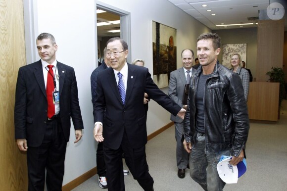 Ban Ki-moon et Felix Baumgartner à New York, le 23 octobre 2012.