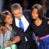 Sasha et Malia Obama lors de la victoire de leur papa Barack Obama le 7 novembre 2012