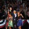 Sasha et Malia Obama, déjà jeunes femmes et aussi lookées que leur maman Michelle lors du discours de victoire de leur père Barack Obama, réélu pour un second mandat à la Maison Blanche. Le 6 novembre 2012