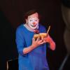 Pierre Etaix redevient le clown Yoyo pour le nouveau spectacle du cirque Joseph Bouglione à Chatou dans les Yvelines, 1964.