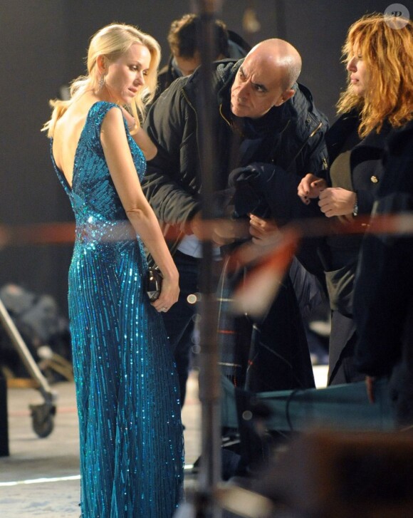 Naomi Watts se prépare à tourner un spot commercial à Madrid, le 21 novembre 2012.