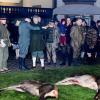 Au centre, on aperçoit le prince Jean d'Orléans avec son fils le prince Gaston, 3 ans, dans les bras. Le prince consort Henrik de Danemark organisait le 26 novembre 2012 sa traditionnelle chasse d'automne, ponctuée par l'exposition des trophées sur les pelouses du palais de Fredensborg, en présence du prince Frederik, de la reine Margrethe II et d'amis comme le prince Jean d'Orléans ou le prince Charles de Bourbon-Siciles.