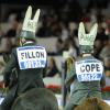 Nicolas Canteloup et Jérôme Hurel ont fait les ânes sur le dos de François Fillon et Jean-François Copé lors du concours Style & Competition imaginé par Charlotte Casiraghi au Gucci Paris Masters le 1er décembre 2012.