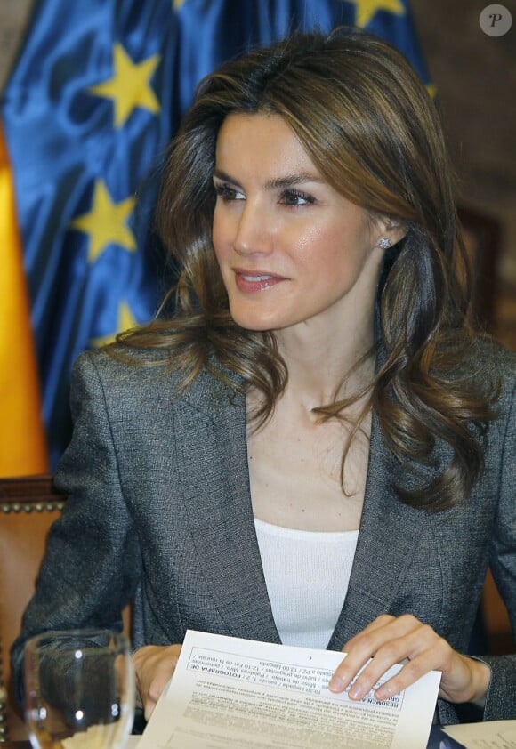 La princesse Letizia d'Espagne lors d'une réunion de l'opération ''A toi de jouer !'' en faveur de la protection de l'environnement, à Madrid, le 3 décembre 2012.