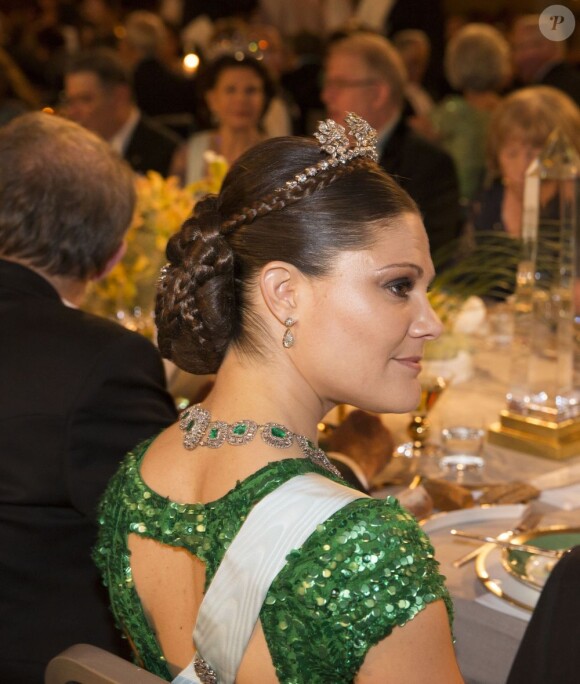 La princesse Victoria de Suède lors du dîner de gala en l'honneur des lauréats des prix Nobel, le 10 décembre 2012 à l'Hôtel de Ville de Stockholm.