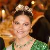 La princesse Victoria de Suède lors du dîner de gala en l'honneur des lauréats des prix Nobel, le 10 décembre 2012 à l'Hôtel de Ville de Stockholm.