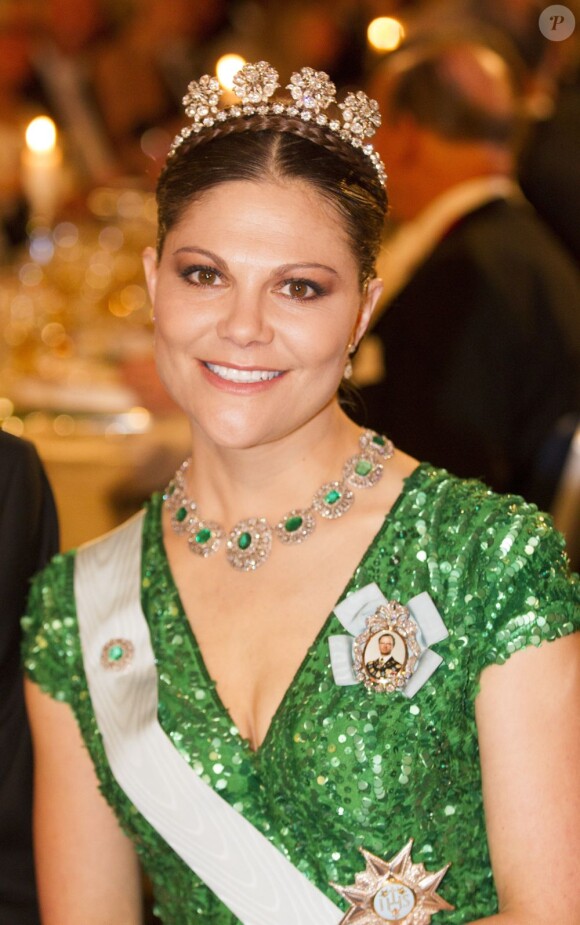 La princesse Victoria de Suède lors du dîner de gala en l'honneur des lauréats des prix Nobel, le 10 décembre 2012 à l'Hôtel de Ville de Stockholm.