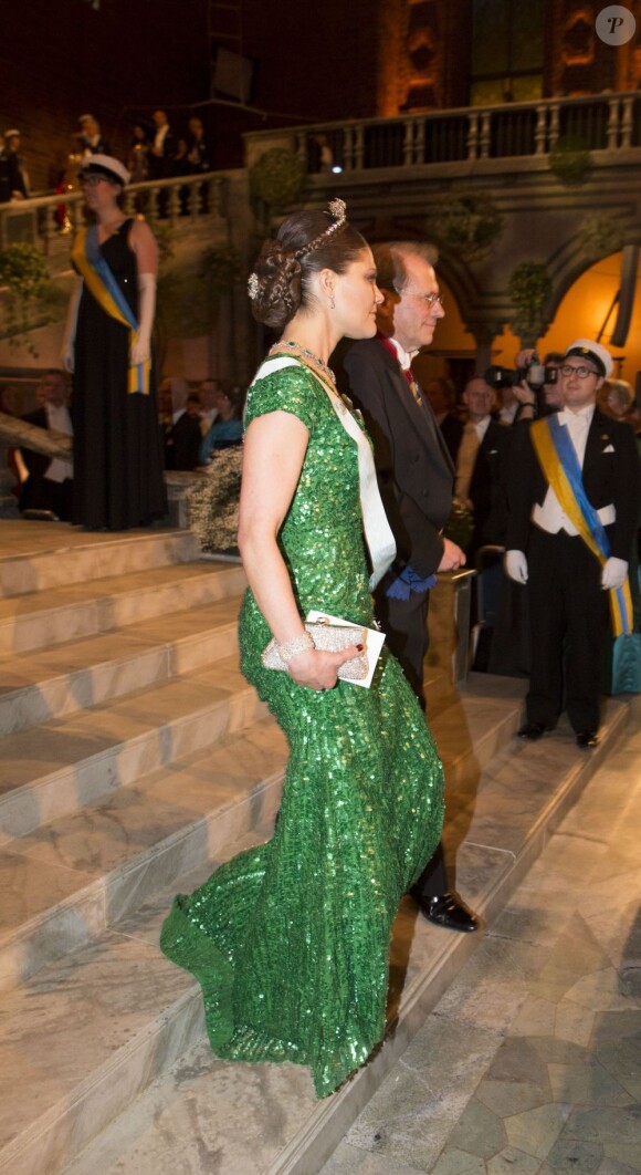 La princesse Victoria de Suède lors du dîner de gala en l'honneur des lauréats des prix Nobel, le 10 décembre 2012 à l'Hôtel de Ville de Stockholm.