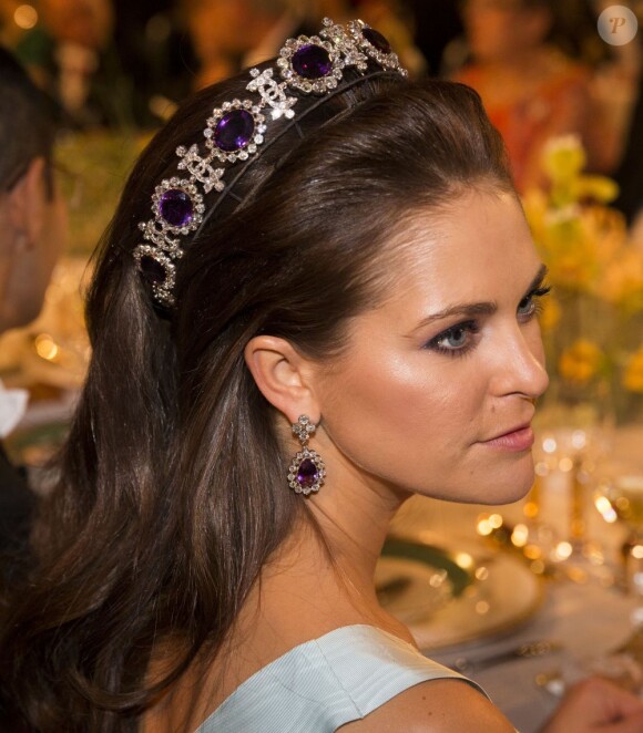 La princesse Madeleine de Suède lors du dîner de gala en l'honneur des lauréats des prix Nobel, le 10 décembre 2012 à l'Hôtel de Ville de Stockholm.