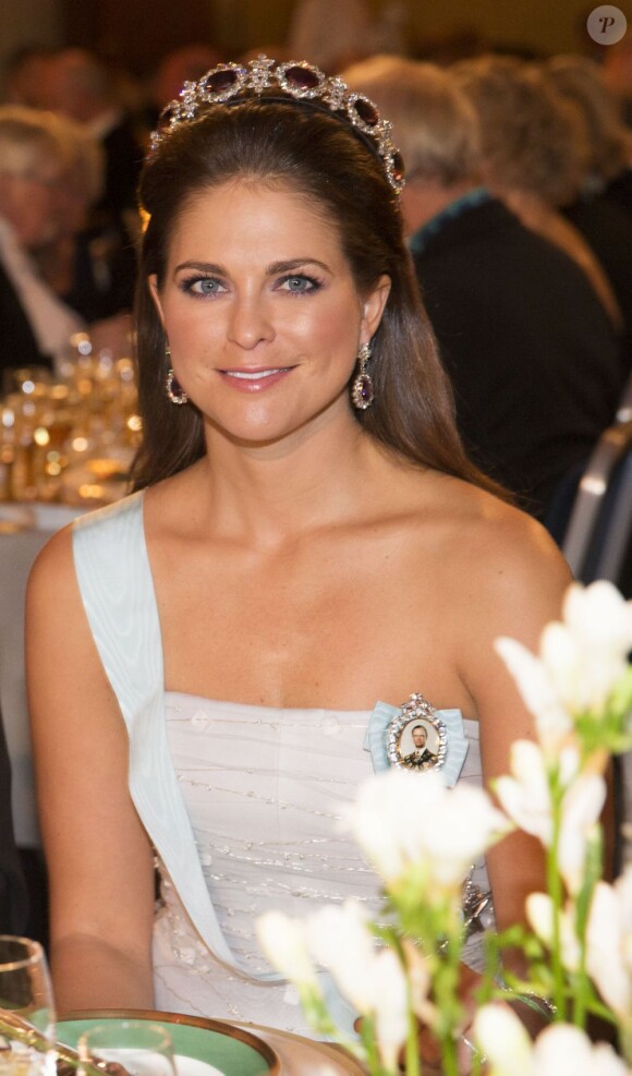 La princesse Madeleine de Suède lors du dîner de gala en l'honneur des lauréats des prix Nobel, le 10 décembre 2012 à l'Hôtel de Ville de Stockholm.