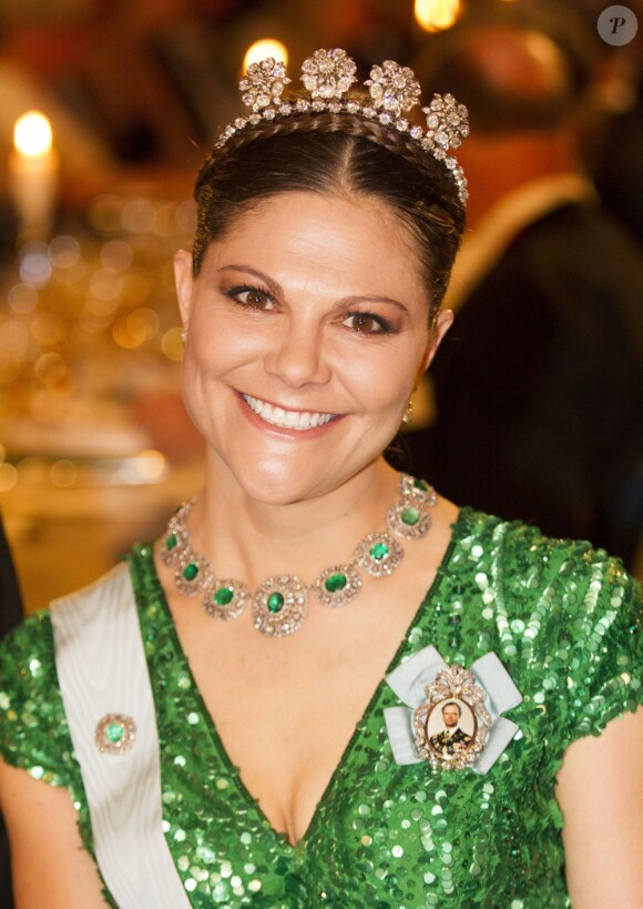 La princesse Victoria de Suède lors du dîner de gala en l'honneur des lauréats des prix Nobel, le 10 décembre 2012 à l'Hôtel de Ville de Stockholm.