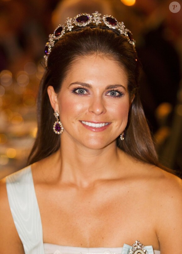 La princesse Madeleine de Suède lors du dîner de gala en l'honneur des lauréats des prix Nobel, le 10 décembre 2012 à l'Hôtel de Ville de Stockholm.