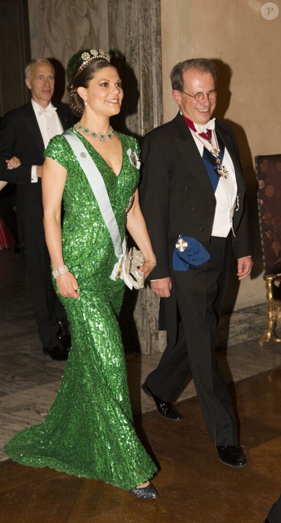 La princesse Victoria de Suède et le président du Parlement suédois Per Westerberg lors du dîner de gala en l'honneur des lauréats des prix Nobel, le 10 décembre 2012 à l'Hôtel de Ville de Stockholm.