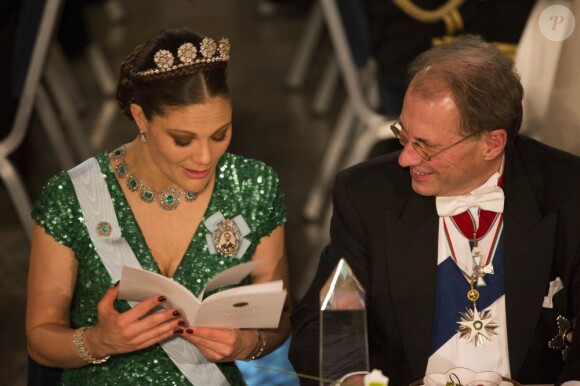 La princesse Victoria de Suède et le président du Parlement suédois Per Westerberg lors du dîner de gala en l'honneur des lauréats des prix Nobel, le 10 décembre 2012 à l'Hôtel de Ville de Stockholm.