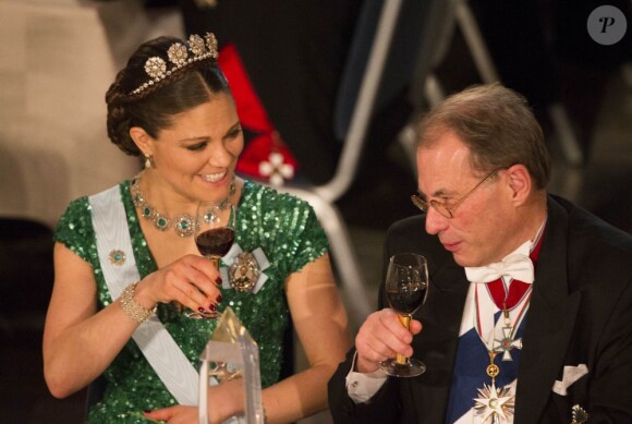 La princesse Victoria de Suède et le président du Parlement suédois Per Westerberg lors du dîner de gala en l'honneur des lauréats des prix Nobel, le 10 décembre 2012 à l'Hôtel de Ville de Stockholm.