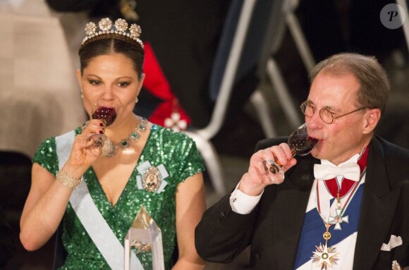 La princesse Victoria de Suède et le président du Parlement suédois Per Westerberg lors du dîner de gala en l'honneur des lauréats des prix Nobel, le 10 décembre 2012 à l'Hôtel de Ville de Stockholm.