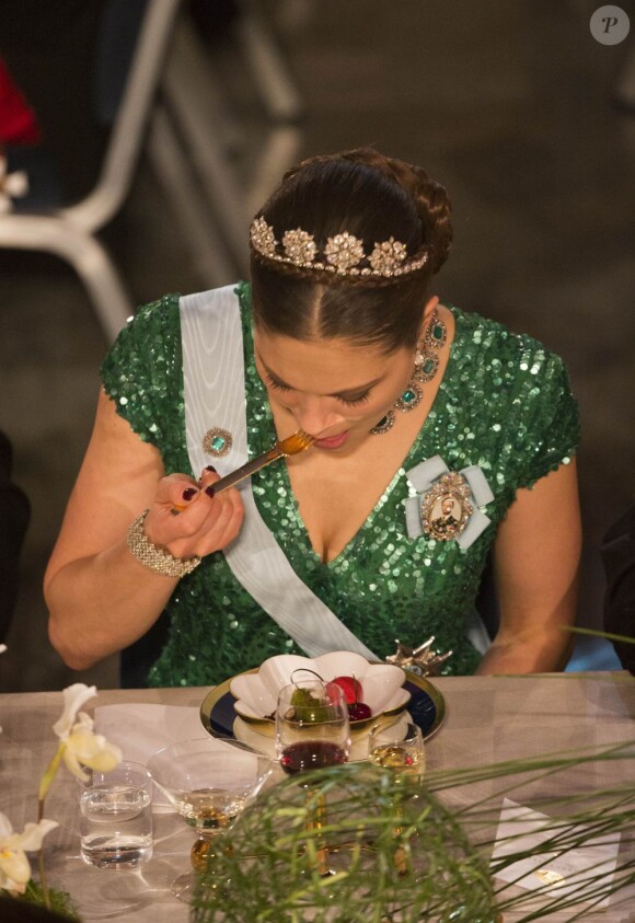 La princesse Victoria de Suède lors du dîner de gala en l'honneur des lauréats des prix Nobel, le 10 décembre 2012 à l'Hôtel de Ville de Stockholm.