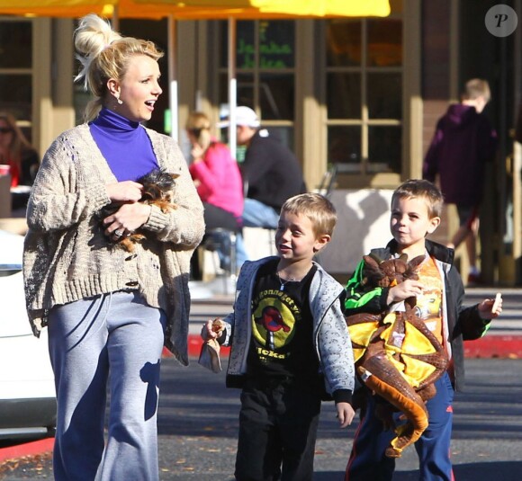 Britney Spears de sortie avec ses fils Jayden James et Sean Preston, ainsi qu'avec sa petite chienne, le samedi 15 décembre 2012, à Los Angeles.
