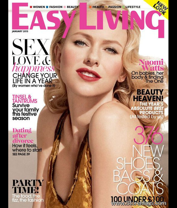 Naomi Watts fait la couverture du magazine Easy Living pour le mois de janvier 2013.