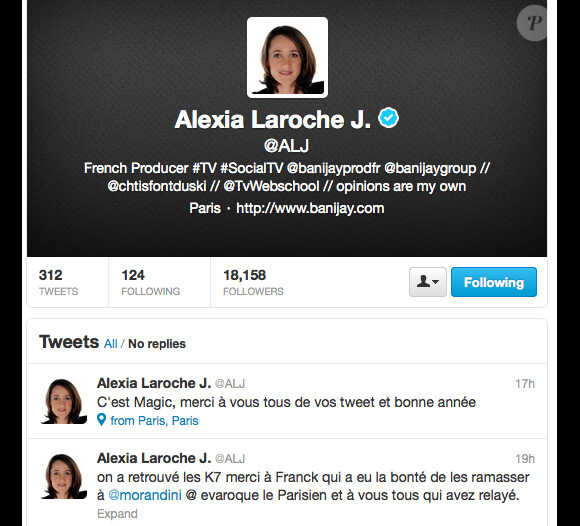 Alexia Laroche-Joubert a remercié, sur son compte twitter, la mobilisation générale qui lui a permis de retrouver les cassettes du père de sa fille Solveig, décédé en 2003