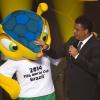 Ronaldo au côté de Fuleco, la mascotte de la Coupe du monde 2014 qui se déroulera au Brésil lors de la cérémonie du Ballon d'or le 7 janvier 2013