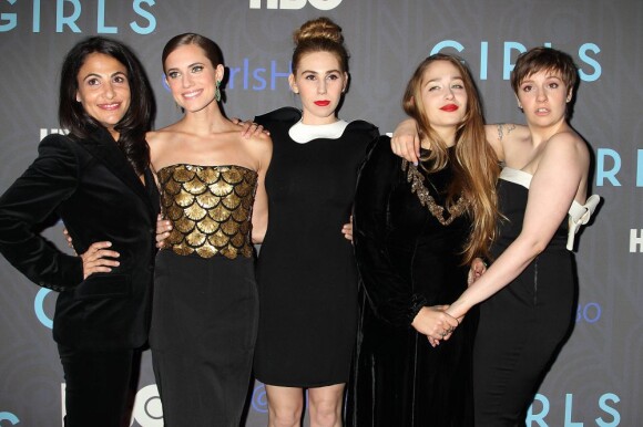 Jenni Konner, Allison Williams, Zosia Mamet, Jemima Kirke et Lena Dunham à la soirée de lancement de la saison 2 de Girls, au NYU Skirball Center, le 9 janvier 2013.