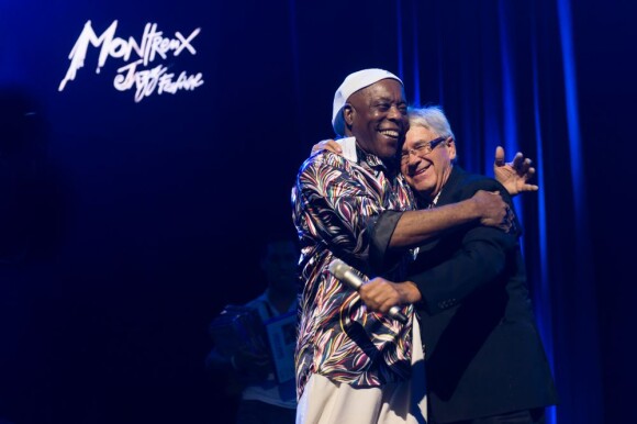 Claude Nobs et Buddy Guy à Montreux le 7 juillet 2012.