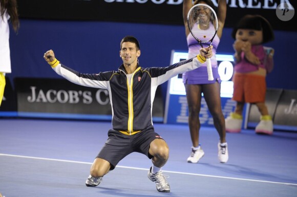 Novak Djokovic, Ana Ivanovic et Serena Williams durant le "Kids Day" de Melbourne, le 12 janvier 2013.