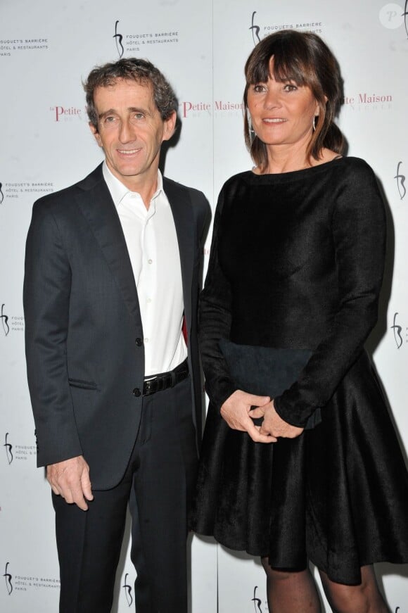 Alain Prost et sa femme Anne-Marie à l'inauguration du restaurant La Petite Maison de Nicole à l'Hôtel Fouquet's Barrière à Paris, le 21 janvier 2013.