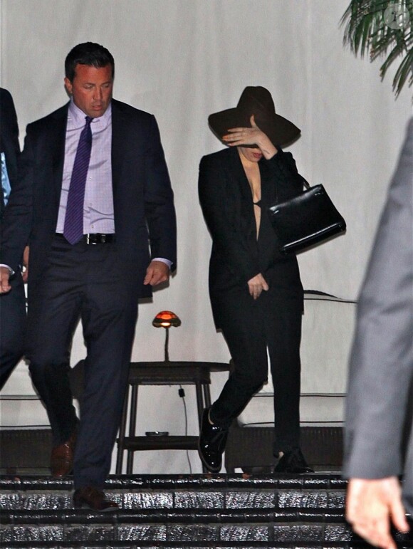 Lady Gaga au Chateau Marmont en compagnie de ses parents, à Los Angeles, le 20 janvier 2013.