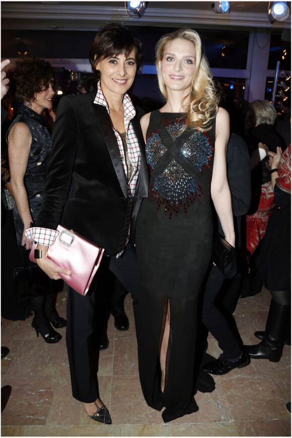 Inès de la Fressange et Sarah Marshall assistent au 11e Dîner de la Mode contre le Sida au Pavillon d'Armenonville. Paris, le 24 janvier 2013.