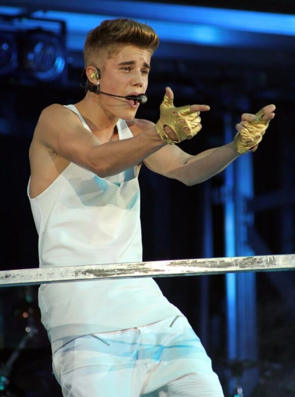 Justin Bieber en concert pour la tournée Believe tour à l'American Airlines Arena de Miami, le 26 janvier 2013.