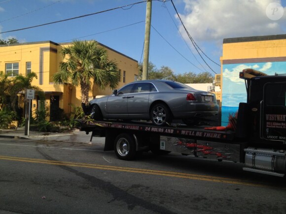 La Rolls-Royce du rappeur Rick Ross, embarqué après avoir été la cible de plusieurs coups de feu. Fort Lauderdale, le 28 janvier 2013.