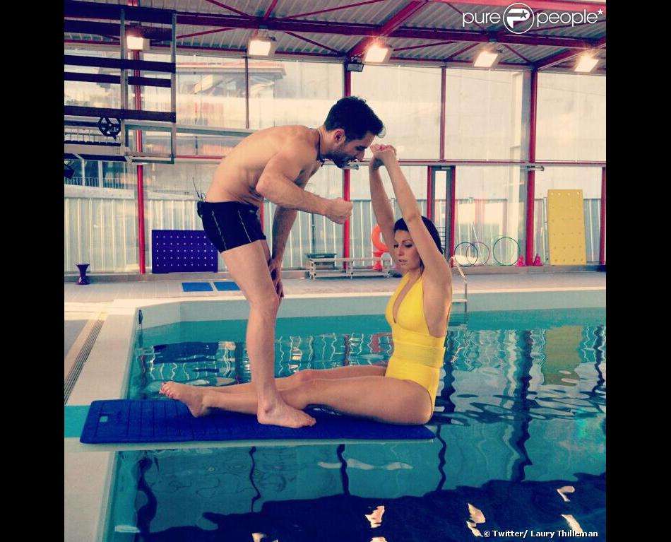 Laury Thilleman et son coach pour Splash, le grand plongeon sur TF1 - photo postée sur le Twitter de Laury