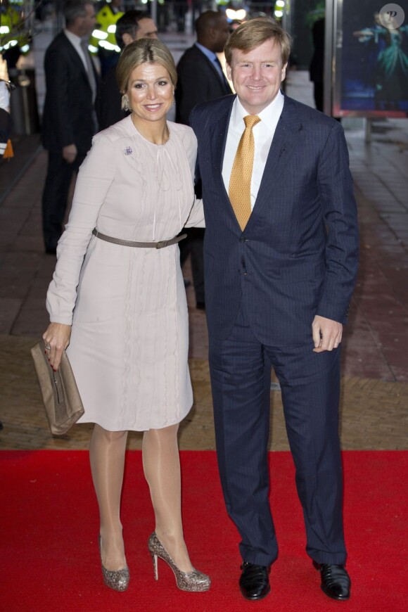 La princesse Maxima et le prince Willem-Alexander des Pays-Bas. La famille royale d'Orange-Nassau était rassemblée au Théâtre Beatrix d'Utrecht le 1er février 2013 pour célébrer les 75 ans de la reine Beatrix des Pays-Bas, née le 31 janvier 1938.