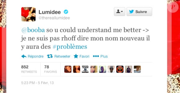 Lumidee clashe Booba sur Twitter, le 5 février 2013.