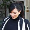 Kim Kardashian, enceinte et stylée en noir et blanc, se rend au Fairmont Miramar Hotel pour une conférence sur les médias sociaux suivie d'un déjeuner au restaurant Stanley's. Los Angeles, le 6 février 2013.